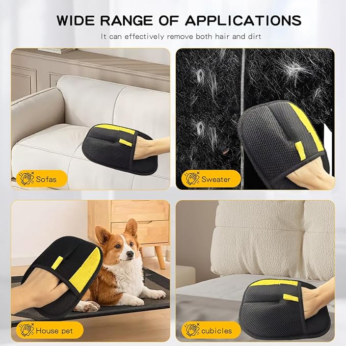 Electrostatic Pet Hair Removal Gloves: Quick Wiping - Reusable & Washable for Sofa Clothing Pet Beds Effortless Cats & Dogs Hair Remover for Busy Pet Owners (3pcs-Black)