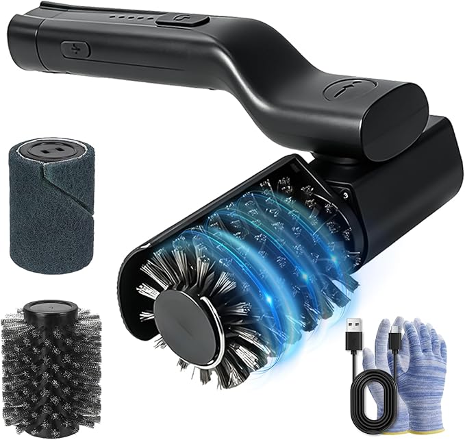 Electric Grill Brush, Cordless Rechargeable BBQ Cleaning Brush, 180° Adjustable Power Scrubber, 2-Speed Waterproof Grill Cleaner with Replaceable Brush Heads for BBQ Grates & Outdoor Cooking