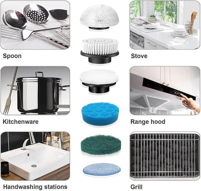 Electric Spin Scrubber Replacement Heads 8 in 1 Cleaning Brush, for Electric Spin Scrubber of ANS-8051A/8050 Power Shower Scrubber,for Household and Heavy Oil Pollution Cleaning Black