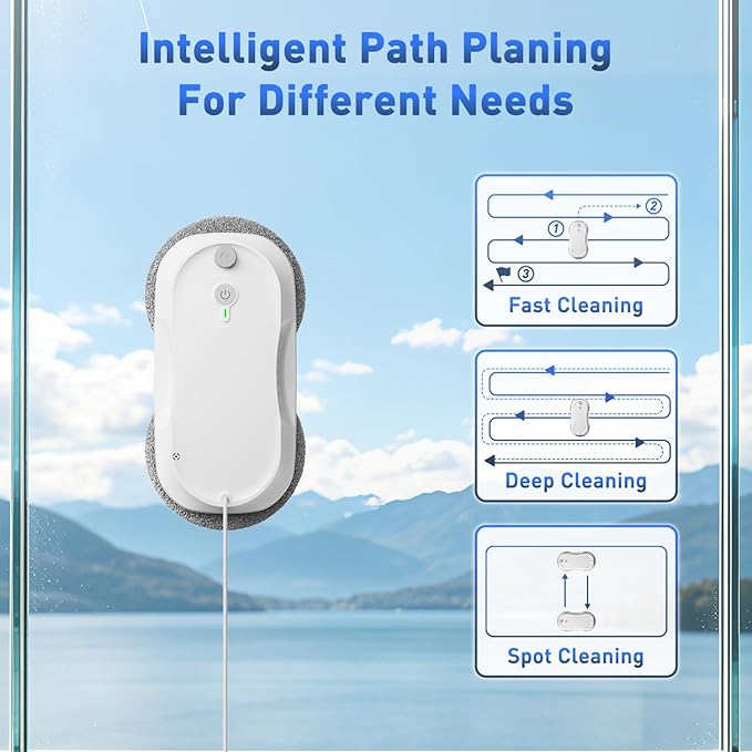 KKI Window Cleaning Robot,Upgraded Window Cleaner Robot, Auto-Dual Spray, Max 3200pa,3 Cleaning Modes & Edge Detection, Remote Control for High-Rise Windows, Glass Door,5Sets Cloths