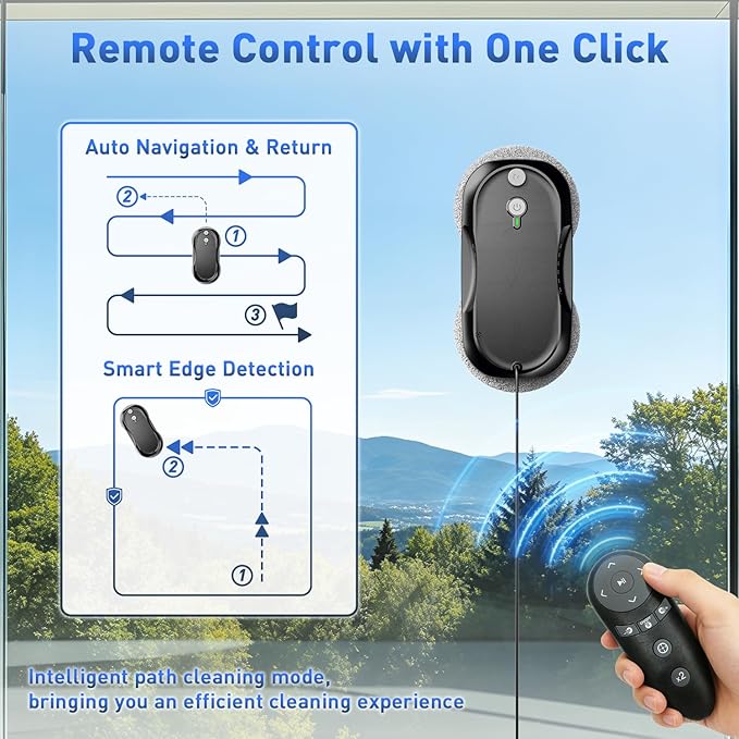 KKI Window Cleaning Robot, Upgrade Window Cleaner Robot, Auto Spray, Max 3200pa,3 Cleaning Modes & Edge Detection, Remote Control for High-Rise Windows, Glass Door,5Sets Cloths