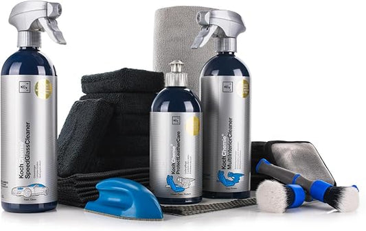 The Rag Company - Complete Leather & Interior Car Cleaning Kit - Includes Glass and Interior Cleaners, Leather Care, Mic