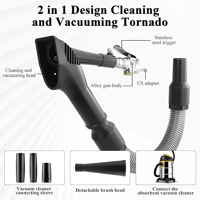 GOCCIDA 2IN1 Car Interior Detailing Air Blow Gun & vacunm Gun with Adjustable Air Flow Nozzle,Cleaning Gun Quickly Blasts Dirt and Dust from Surface Works with Air Compressor(Upgrade Rotate Tube)