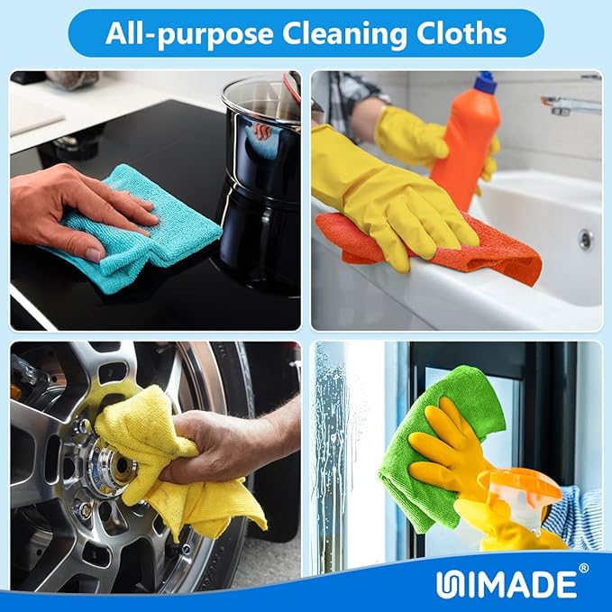 UNIMADE Microfiber Cleaning Cloth, 50PK Reusable Shop Rags Bulk Microfiber Cleaning Cloth Lint Free Cleaning Towels for Car Kitchen Automotive Bar Mechanic Restaurant Garage, 11.5"x11.5", Multicolor
