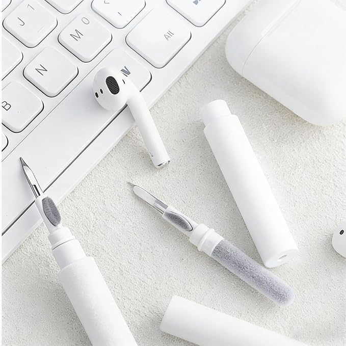 3 in 1 Cleaner Kit for AirPods Pro 1 2 3, Multi-Function Cleaning Pen with Soft Brush & Flocking Sponge for Bluetooth Earphones, Headsets Charging Case, iPhone, Laptop, Electronic Devices