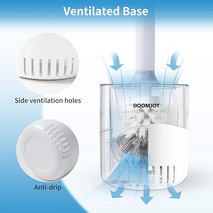 BOOMJOY Toilet Bowl Brush and Holder - Durable Head Toilet Cleaner Brush with Dense Bristles & Clear Base for Bathroom Deep Cleaning - Household Cleaning Accessories - White