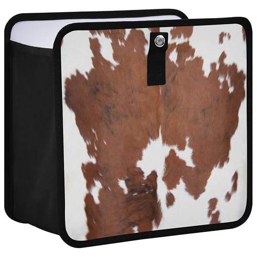 Cow Print Car Trash Can White Brown Animal Skin Foldable Hanging Car Trash Bag Bin Auto Garbage Can Leak-Proof Car Organ