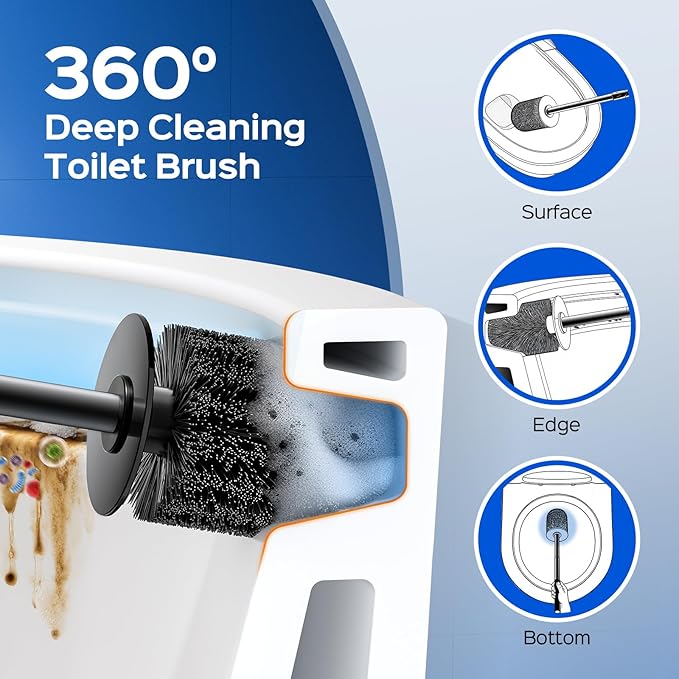 HAMITOR Toilet Brush and Holder Set: 2 Pack Stainless Steel Rustproof Kits with Deep Cleaning Bristles - Hidden Toilet Cleaner Scrubber for Homeowners - Compact Bathroom Accessories for Home RV Silver