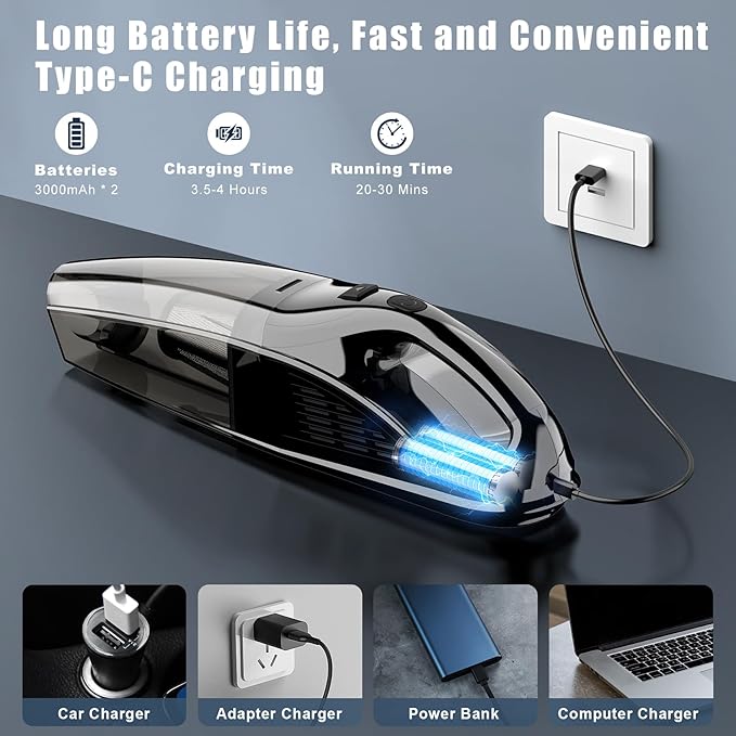Upbooz Handheld Vacuum Cordless Rechargeable Portable Car Vacuum, 7500Pa Powerful Suction Mini Hand Held Vacuum, 670ML Cup Lightweight Small Vacuum Cleaner for Car/Office/Home, Pet Hair