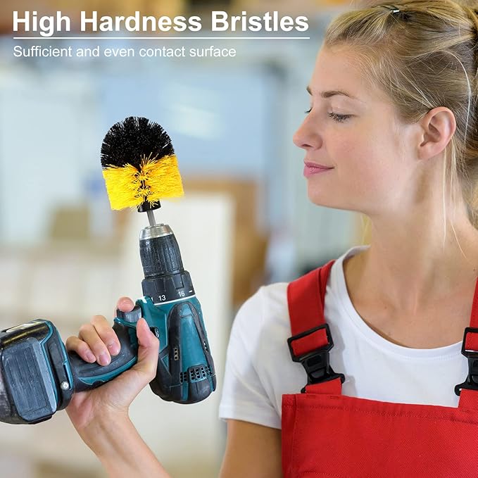 Drill Brush Nylon Drill Brush Attachment Electric Power Scrubber Scrub Brush Multi Purpose Cleaning Supplies for Drill Bathroom Surfaces Tub Grout Shower Kitchen Tile Auto Car (Yellow, 12 Pcs)