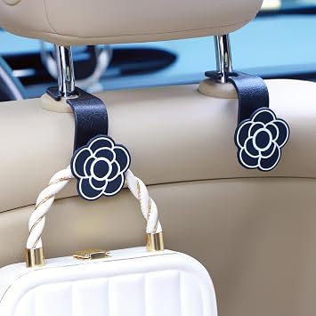 Black Flowers Car Headrest Hooks Holder for Purse Bags Grocery, Universal Car Vehicle Back Seat Hanger Interior Accessor
