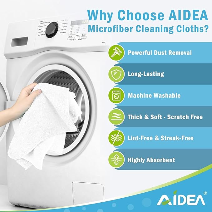 AIDEA Microfiber Cleaning Cloth White-400PK, Soft Microfiber Towels for Cars, Absorbent Cleaning Rags, Lint-Free Streak-Free Wash Cloths for House, Kitchen, Window,11.5"×11.5"