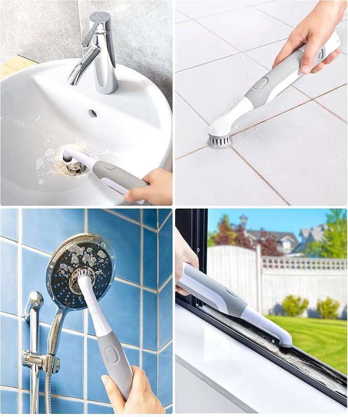 kHelfer Electric Cleaning Brush with Battery Power, KH6A Small Electric Grout Brush&5 Replacement Brush, Lightweight Waterproof Stainless Steel Wire Brush for Grout, Tile, Corner, Kitchen, Bathroom