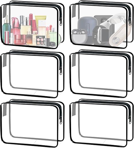 6 Pieces Clear Cosmetics Bag Bulk, TSA Approved Toiletry Bag for Travel, Zippered Clear Pouch Cosmetic Makeup Bag Waterp