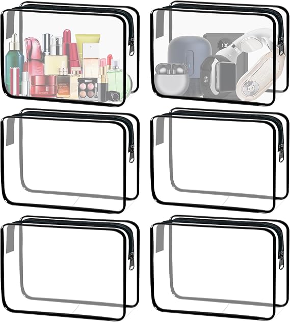 6 Pieces Clear Cosmetics Bag Bulk, TSA Approved Toiletry Bag for Travel, Zippered Clear Pouch Cosmetic Makeup Bag Waterp