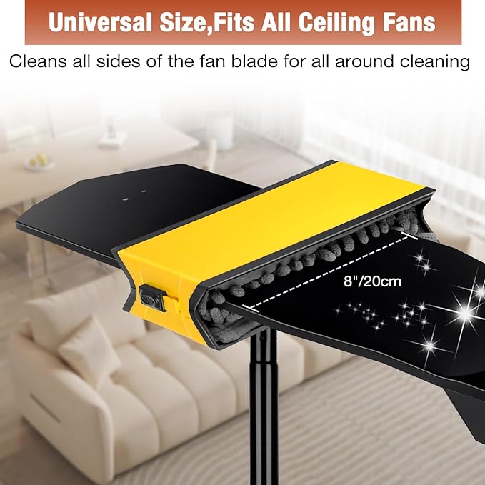 Ceiling Fan Cleaner Duster with Extension Pole, Fan Blade Cleaner Microfiber Cleaning Tool with Reusable Chenille Mop Head for High Ceiling Fan Blade Blinds Cobweb