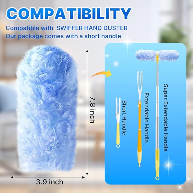 Duster Refill for Swiffer Duster, 20 Count Heavy Duty Duster Refills Kit with 1 Handle for Cleaning Dusting Furniture Blind Ceiling Fan, 360 Disposable Refills Feather Duster