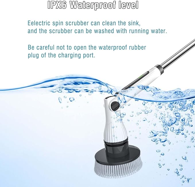Electric Spin Scrubber, 8 in 1 Electric Cleaning Brush, Cordless Rechargeable Scrub Brush with 8 Replaceable Brush Heads, Adjustable Length and Angle Power Scrubber for Bathroom Tile Bathtub Glass
