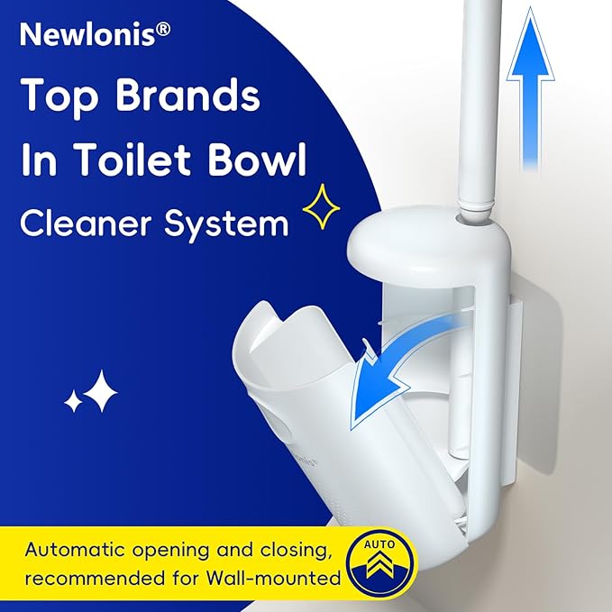 Newlonis® Disposable Toilet Brush with 8 Refills, Wall-Mounted Toilet Bowl Cleaning Wand, Toilet Brush with Holder