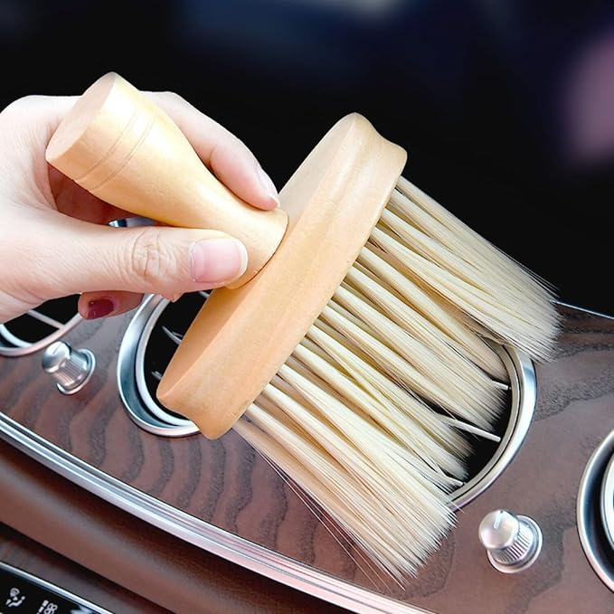 High Density Ultra Soft Detail Brush Car Interior Dust Brush Accessories Car Detailing Brush Soft Hair Wooden Brush Deep