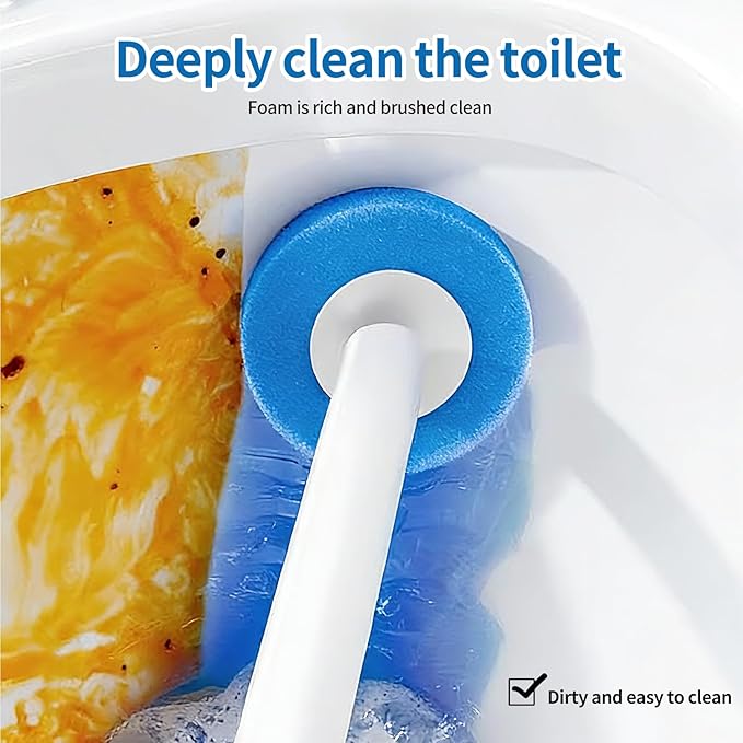 SOPAMI Disposable Toilet Cleaning System - Toilet Wand Kit with 32 High-Performance Refills, Wall Mounted Toilet Brush and Holder for Deep Cleaning Bathroom 32pcs