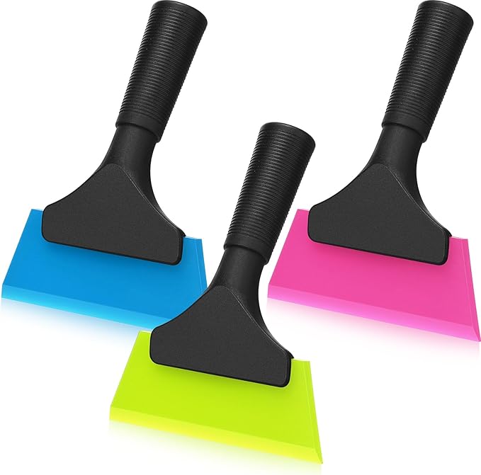 3 Pcs Small Squeegee 5 Inch Window Tint Silicone Squeegee Cleaning with Non Slip Handle Wiper Window Tinting Tools for Car Glass Mirror Shower Bathroom Auto (Blue+Green+Pink)