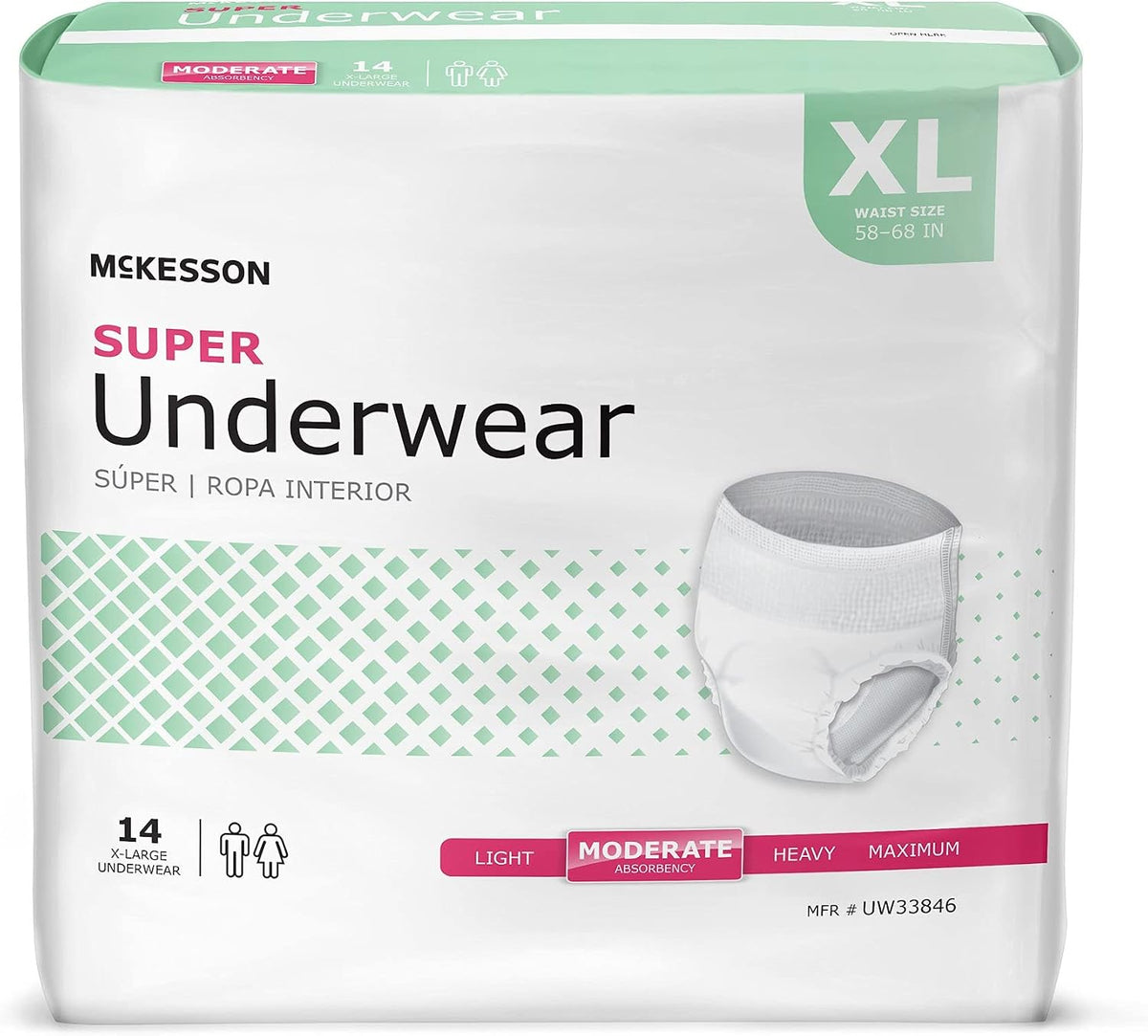 Super Adult Incontinence Underwear, XL, Moderate, 68 in, 56 ct