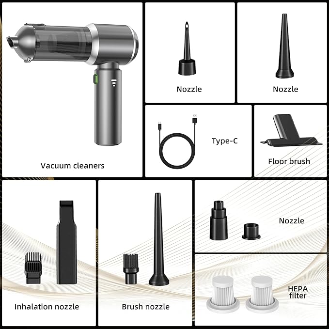 Handheld Vacuum Cleaner, 28000Pa Brushless Motor Cordless Car Vacuum Cleaner, 3-Speed Mini Hoovers with Multiple Brush Heads Hand Held Vacuum Cordless for Office, Home, Kitchen, Car, Pet Hair