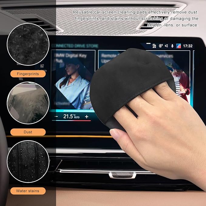 2 PCS Car Screen Cleaner, Square Microfiber Cloth Non-Scratch Auto Touchscreen Cleaning Wipes, Foldable Touch Screen Pad Universal Cleaning Tool for Vehicle Dashboard Display (Square+Round)