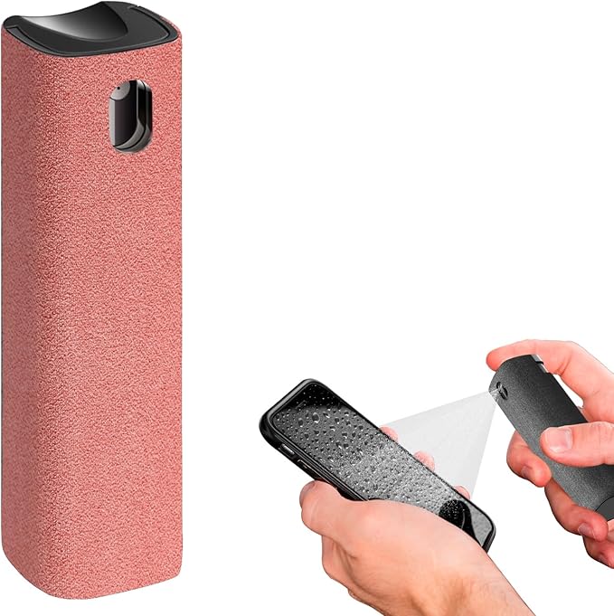 IO CLEAN Mini Screen Cleaner Finger Proof Spray for Smartphones, iPads, MacBooks, Laptops, Car Screens, Touchscreens 3 in1 Mist Cleaner, Microfiber Cloth and Protective Cover (Rose)
