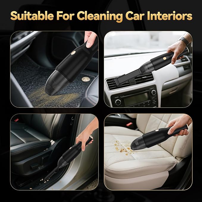 Handheld Vacuum Cordless -Car Vacuum Portable Rechargeble -Hand Held Small Vacuum Cleaner Car Seats, Home, Quick Clean up, Strong Suction, Lightweight, Includes Crevice Nozzle & Brush-H3