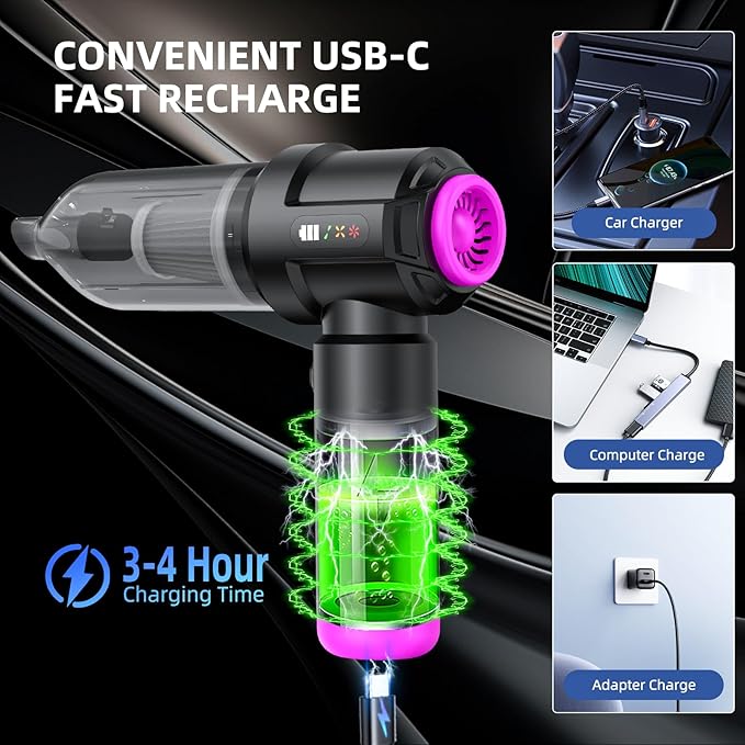 Cordless Vacuum Cleaner - 22000PA Handheld Car Vacuum, 4-in-1 Portable Mini Air Duster Rechargeable, 3-Speed Small Powerful Gadgets & Gifts, for Home, Office, Mattress, Carpet, Pet (Black)