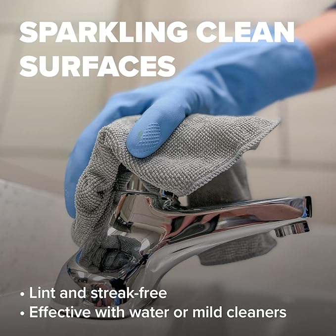 Pinnacle Mercantile 12 Microfiber Cloths and 4 Spray Bottles, Extra Large 16x16in Highly Absorbent Lint Free Towels and 16oz Heavy Duty Spray Bottles for Cleaning Home Kitchen Car or Janitorial