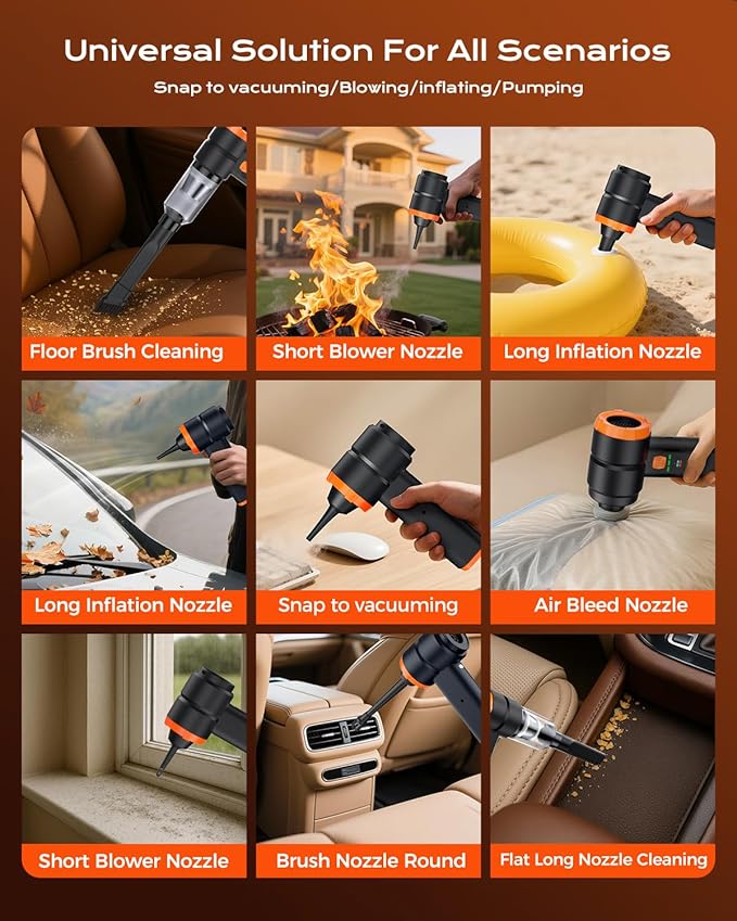 Portable Cordless Car Vacuum,4-in-1 Handheld Cordless Vacuum with 30000Pa Suction, 130000 RPM,6800mAh Battery,10 Nozzles,Rubber Paint Material for Car,Home,Birthday Gifts for Men Dad Husband(Black)