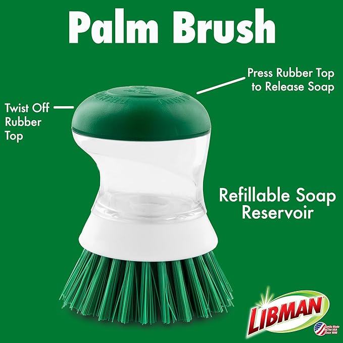 Libman Bottle & Dish Brush Kit | Cleaning Brushes for Kitchen Use | Straw Brush | Scrub Brushes for Dishes | Big Job Kitchen Brush | Palm Scrub Brush | 3 Different Brushes & Straw Cleaner Included