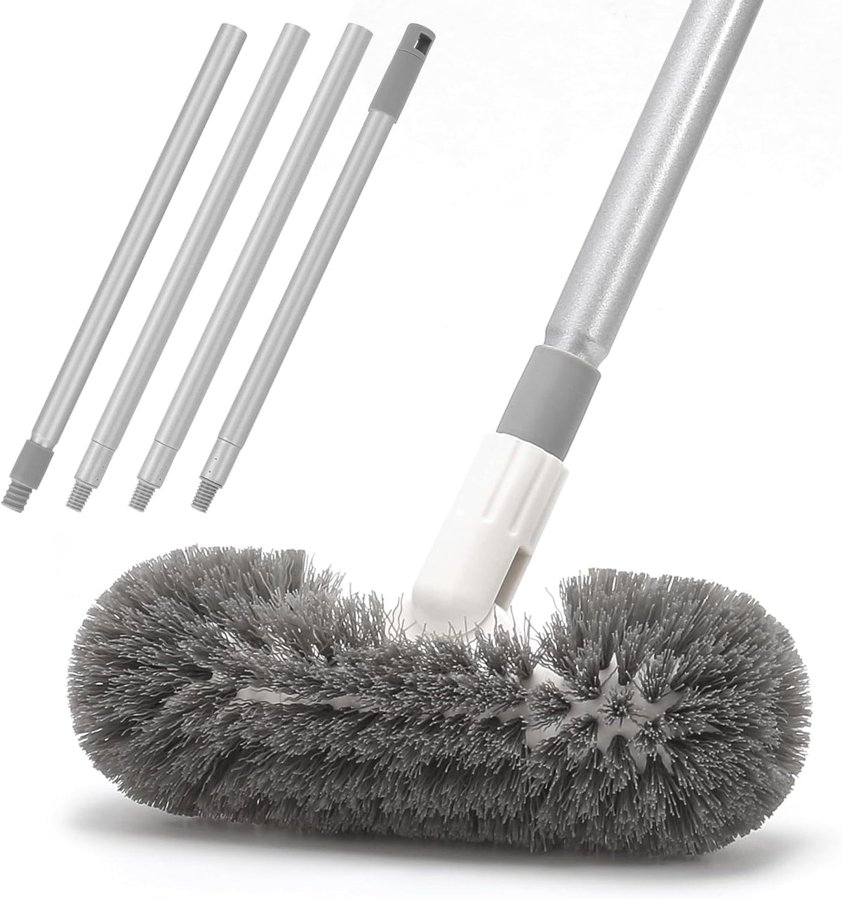 Deck Brush with 51" Long Handle 360° Cylindrical Scrub Cleaner Tool for Cleaning Boat Pool Bathroom Ground 120° Swivel Floor Scrubber for Tile Grout Patio Tub Spa Adjustable Pole