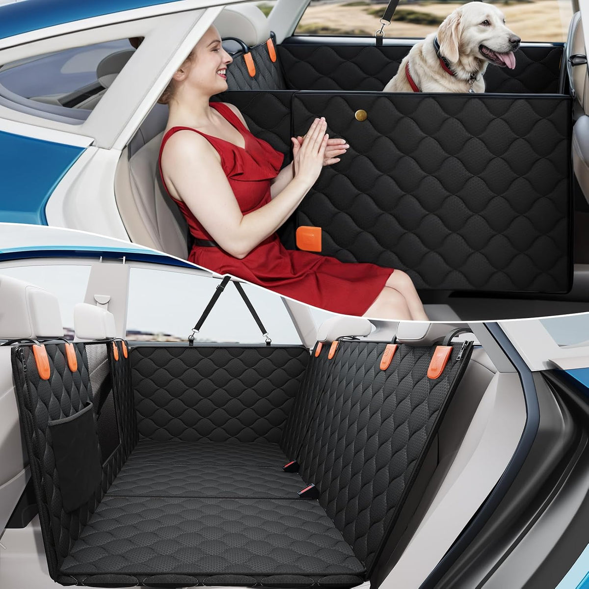 Convertible Backseat Extender for Dogs, Hard Bottom Dog Seat Cover