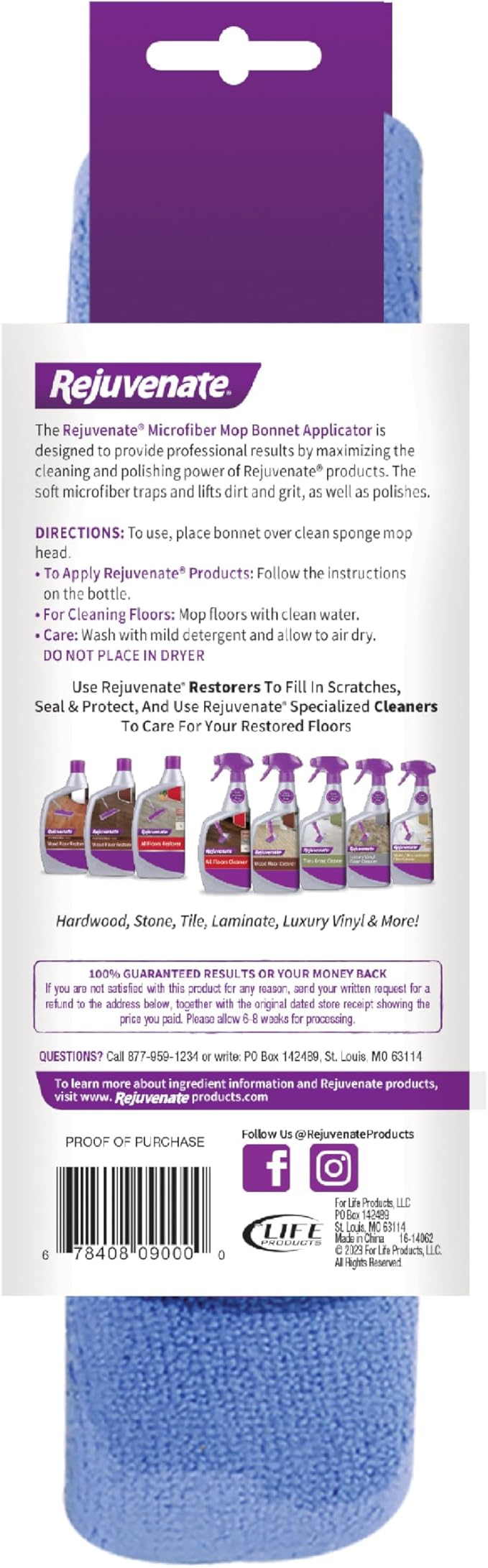 Rejuvenate Microfiber Bonnet Applicator, 1 Count, Converts Any Sponge Mop To A Reusable Microfiber Mop