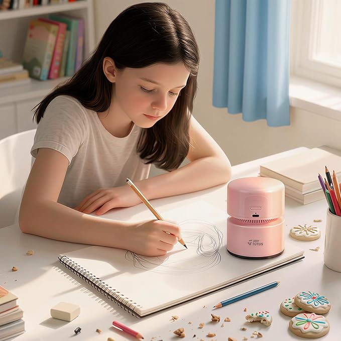 JOYTUTUS Mini Vacuum Cleaner Desk Vacuum Portable Cordless 360º Rotatable Handheld Vacuum 2 Suction Modes USB for Car/Home/Pet Hair/Office/Desk/Keyboards Pink