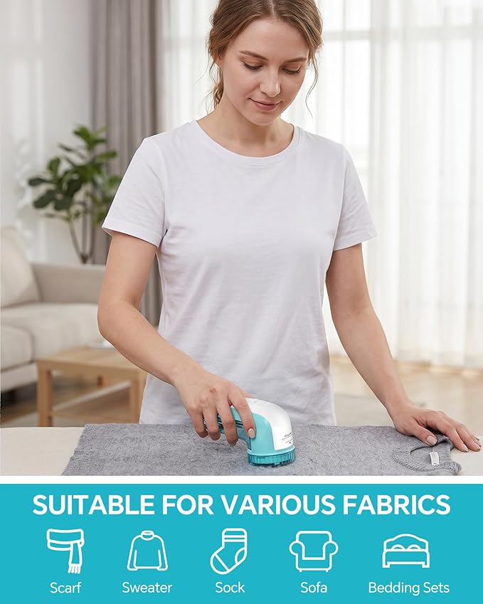 BEAUTURAL Fabric Shaver and Lint Remover, Sweater Defuzzer with 2-Speeds, 2 Replaceable Stainless Steel Blades, Battery Operated, Remove Clothes Fuzz, Lint Balls, Pills, Bobbles