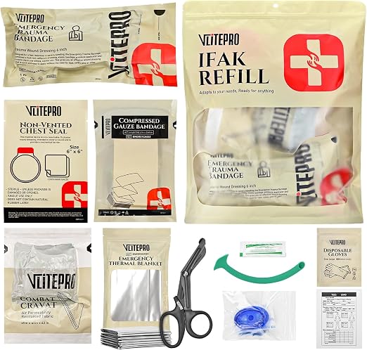 11Pcs IFAK Trauma Kit, First Aid Kit Refill Supplies with Non-Vented Chest Seal, 6" Emergency Trauma Bandage & Compresse