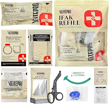 11Pcs IFAK Trauma Kit, First Aid Kit Refill Supplies with Non-Vented Chest Seal, 6" Emergency Trauma Bandage & Compresse