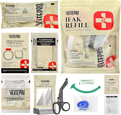 11Pcs IFAK Trauma Kit, First Aid Kit Refill Supplies with Non-Vented Chest Seal, 6" Emergency Trauma Bandage & Compresse