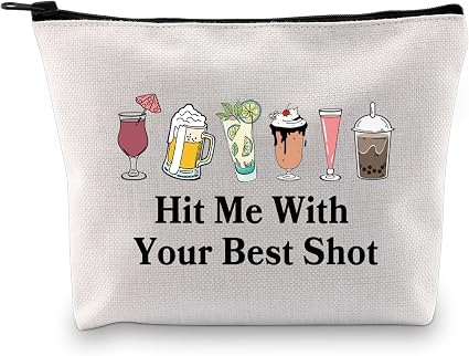 JXGZSO Funny Bartender Travel Kit Bag Margarita Makeup Zipper Bag Hit Me With Your Beat Shot Drinking Humor Gift