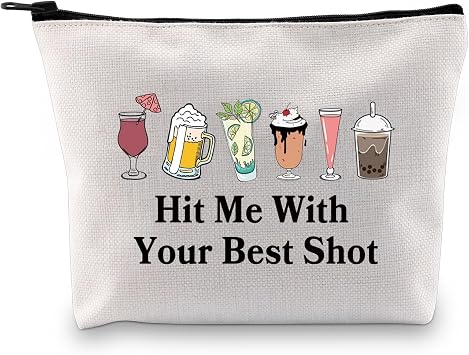 JXGZSO Funny Bartender Travel Kit Bag Margarita Makeup Zipper Bag Hit Me With Your Beat Shot Drinking Humor Gift