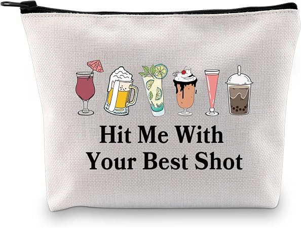 JXGZSO Funny Bartender Travel Kit Bag Margarita Makeup Zipper Bag Hit Me With Your Beat Shot Drinking Humor Gift