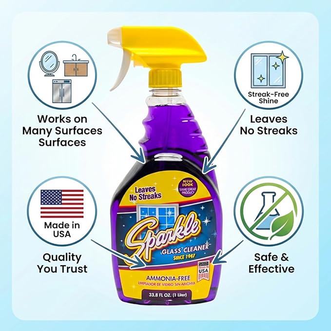 Sparkle Glass Cleaner Refill 1 Gallon (128 Fl Oz) – Ammonia-Free Heavy Duty Streak-Free Formula for Windows, Mirrors & Glass (Pack of 6)
