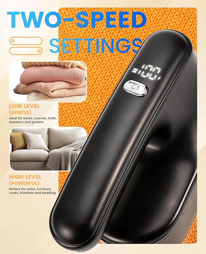 Killrose Fabric Shaver for Clothing，Rechargeable Lint Shaver with 2.7in Large Shaving Head, 6-Leaf Blades & LED Display,2-Speed Sweater Shavers to Remove Pilling from Clothes, Furniture, Sofa, Blanket