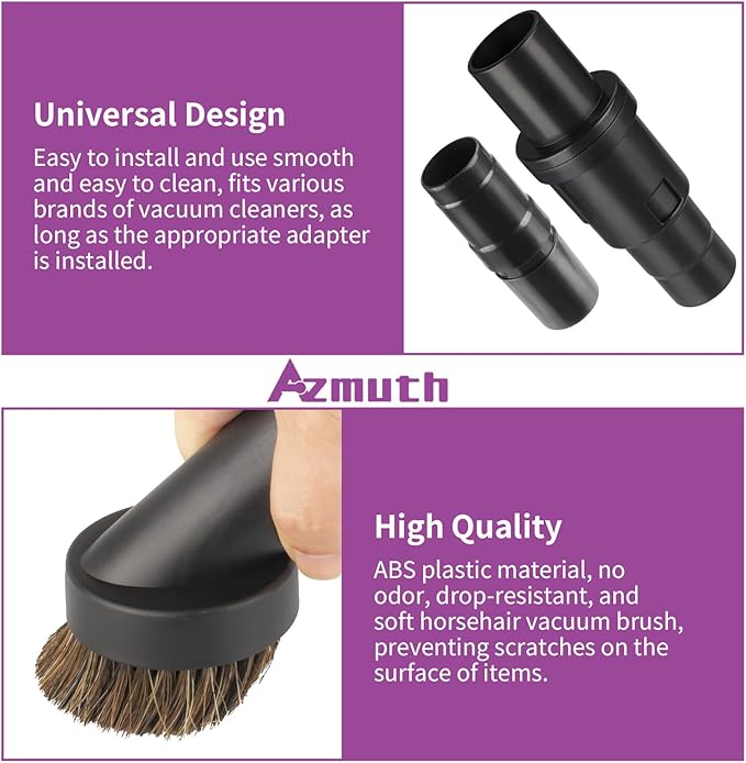 25mm Horse Hair Round Dust Brush, 1.25" Vacuum Brush Attachment with 2Vacuum Hose Adapter for Shark Vacuum Attachment and Most Household Vacuum Cleaners - 3 Pcs
