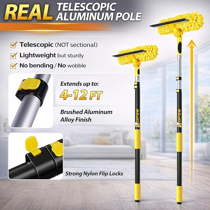 18ft Squeegee Window Cleaner with Extension Pole,2 in 1 Window Cleaning Tool with 3-Stage Telescopic Pole & Rotatable Head,Window Washing Equipment for Solar Panel, RV, Indoor/Outdoor Window,Car Glass
